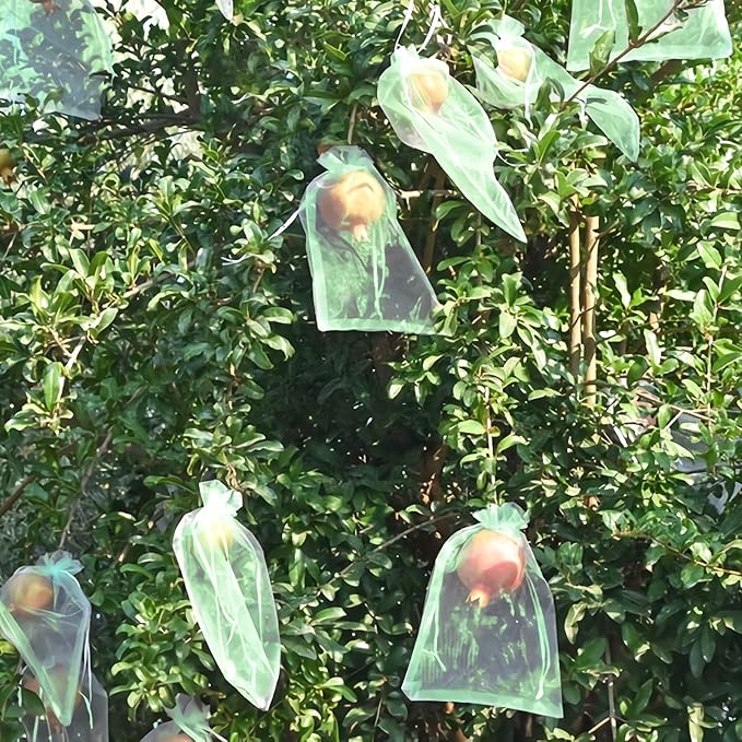 MIXC 50 Pcs Fruit Protection Bags, 12''×16''Fruit Netting Bags for Fruit Trees Fruit Cover Mesh Bag with Drawstring Netting Barrier Bags for Plant Fruit Flower