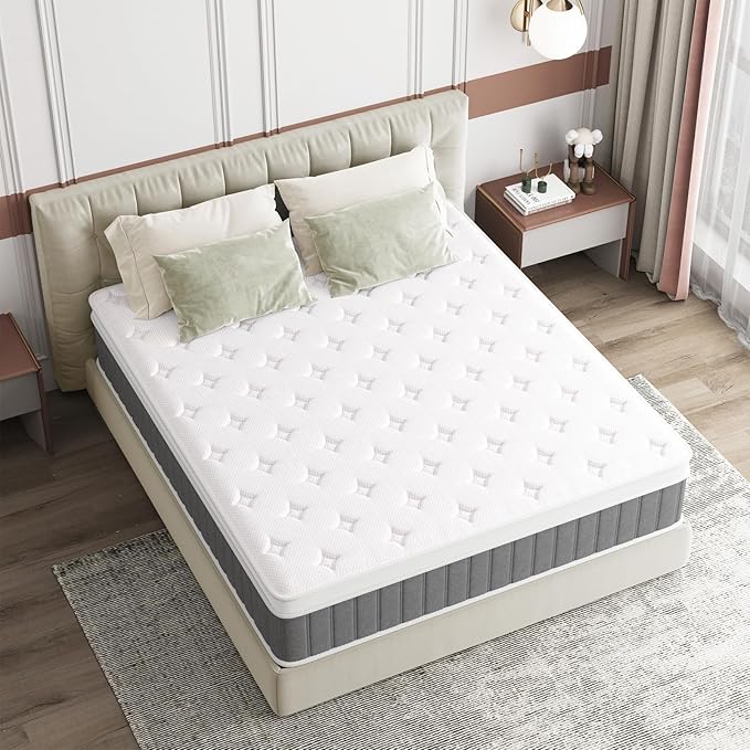 King Mattress, 12 Inch Hybrid Mattresses with Pocket Springs, Medium Firm King Size Mattress in a Box, Upgraded Support