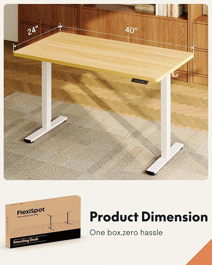 FLEXISPOT EN1 One-Piece Standing Desk, 40"x24" Seamless Desktop Electric Height Adjustable for Home Office, Study Rooms & Multi-Device Workstations, Maple(White Frame)