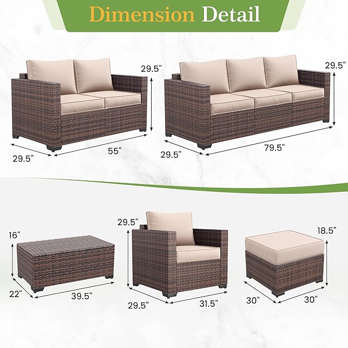 Amopatio Patio Loveseat, Outdoor Furniture 2-Seat Wicker Porch Furniture Outdoor Couch Sofa with Water-Resistant Cover & Non-Slip Cushions, Premium Patio Set, Khaki