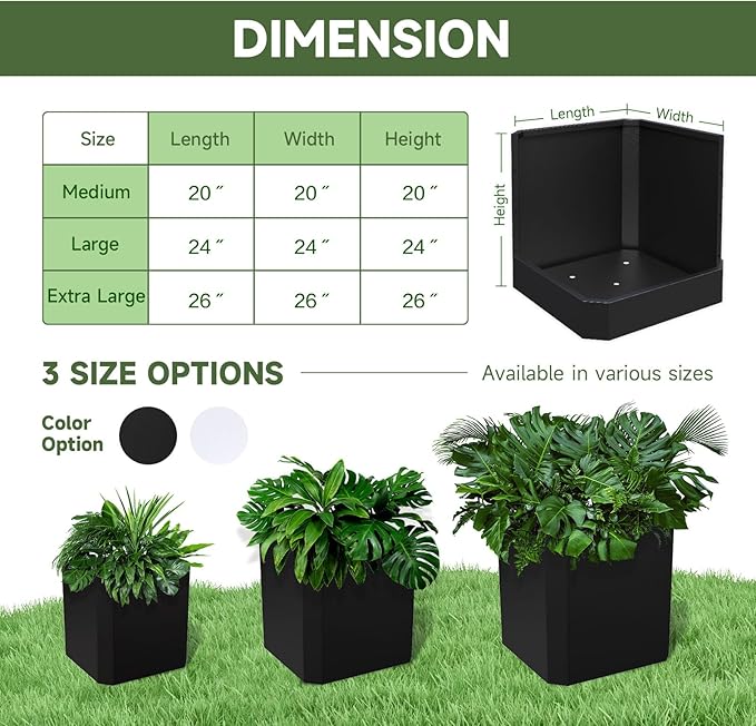 Steel Planter Box-20"x20"x20"-Large Square Planter Box-Outdoor Indoor-Cube Steel Planter Heavy Duty Black Metal Planter Box Commercial Residential for Home Garden Porch Hotel Patio