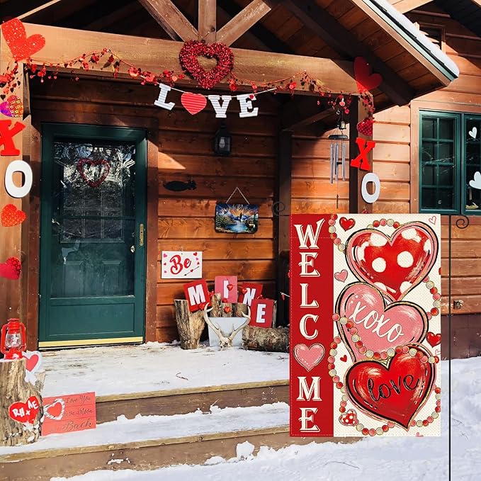 AVOIN colorlife Love Hearts Valentines Day Garden Flag 12x18 Inch Double Sided Outside, XOXO Welcome Anniversary Yard Outdoor Flag