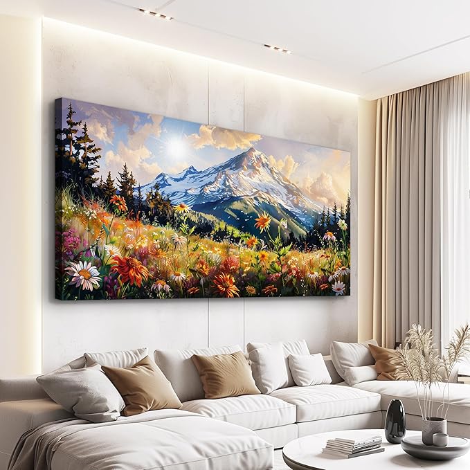 FUHAIHUA Canvas Wall Art For Living Room Large Framed Wall Decor For Office Modern Bedroom Decorations Mountain Flower Landscape Pictures Farmhouse Paintings Artwork Aesthetic Home Decor 30x60 In