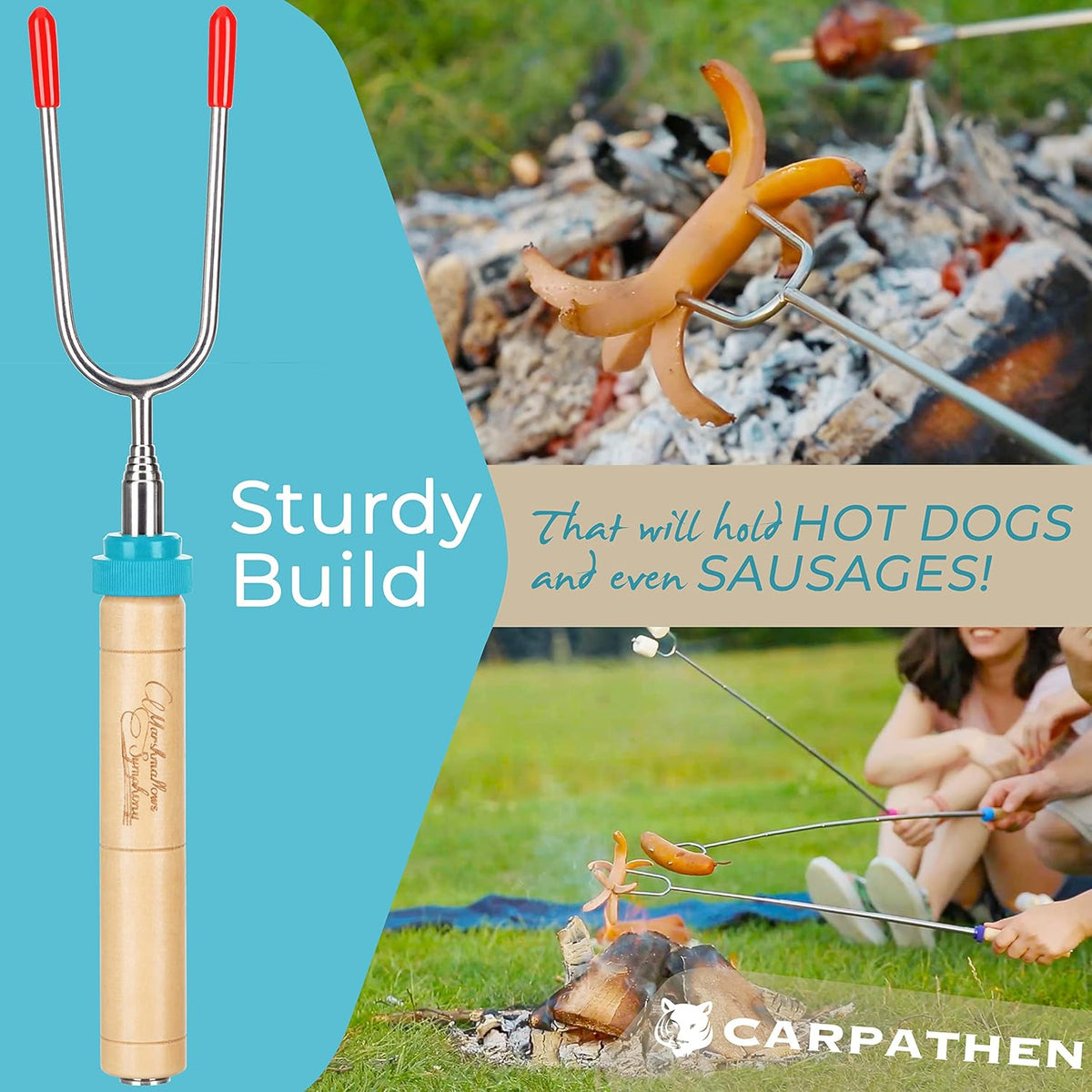 Premium Telescoping Marshmallow Roasting Sticks - Set of 6 Extra Long Smores Sticks for Campfire & Fire Pit