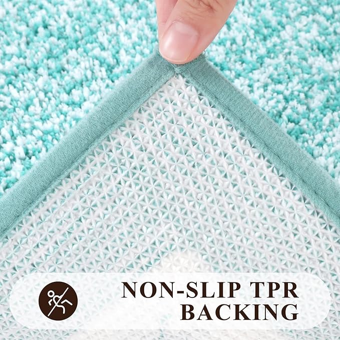 Pauwer 3-Piece Bathroom Shower Rug Set - U-Shaped Toilet Mat, Absorbent Microfiber Plush Bath Mats with Non-Slip Back, Machine Washable Shaggy Bathroom Floor Mats, Teal