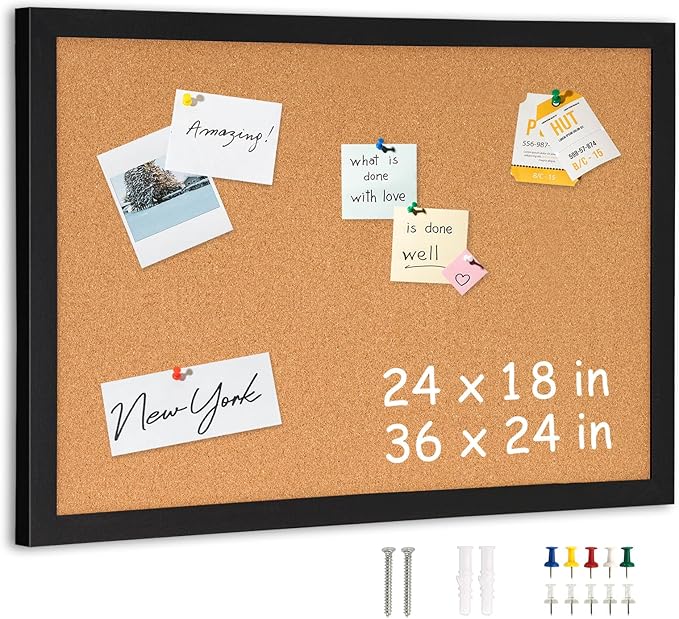 DOLLAR BOSS Cork Board for Wall 36" x 24" Bulletin Board for Wall