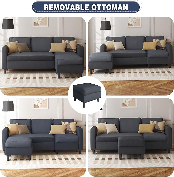 Shintenchi Modern Upholstered Sectional Sofa, L-Shaped Couch with Reversible Chaise for Living Room, New Corduroy Fabric
