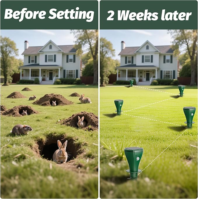 8 Packs Mole Repeller for Lawns, Solar Powered Vole Repellent Ultrasonic Pest Control Stake, Waterproof Sonic Pulse Deterrent for Gopher Vole Snake in Lawn, Garden & Yard