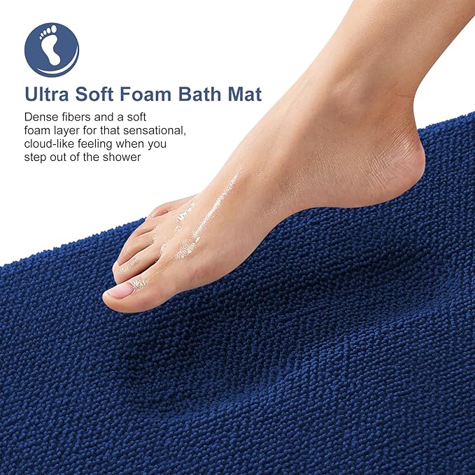 OLANLY Thick Memory Foam Bath Mat Rug 45x27, Extra Soft Absorbent Bathroom Rug, Quick Dry Bath Mats, Non-Slip, Machine Washable Carpet for Bathroom, Tub and Shower, Home Decor Accessories, Navy