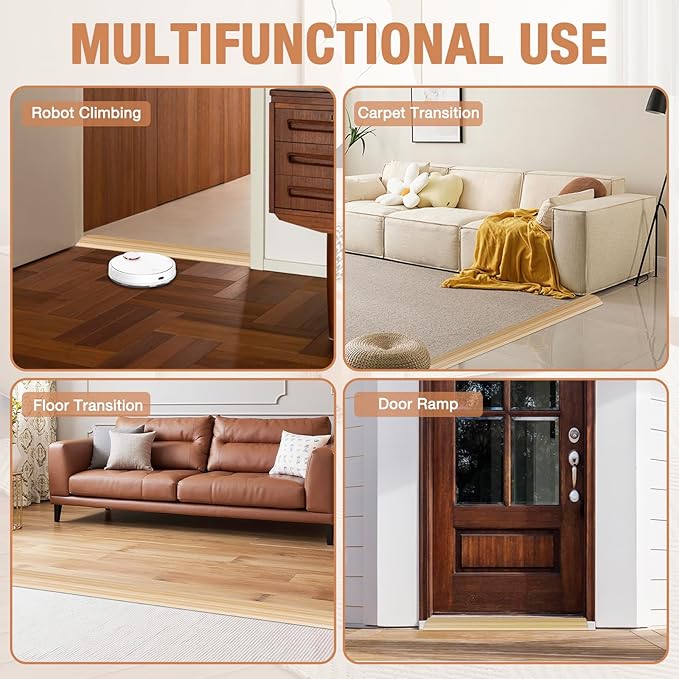 Floor Transition Strip Self Adhesive Vinyl Door Threshold for Doorways Carpet Edging Trim Overlap Edge Reducer for Laminate Floor, Carpet, Tile (Light Yellow Wood Grain, 3/5" to 4/5", 3.3Ft)