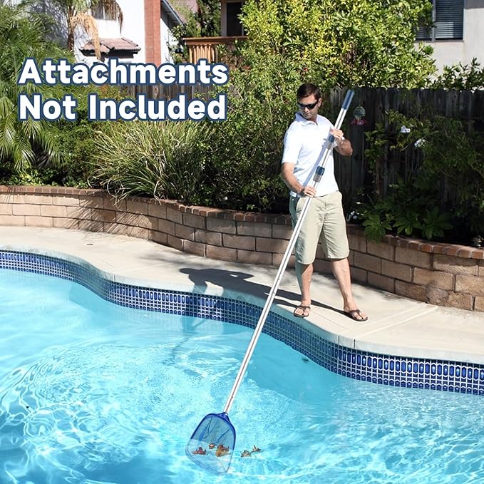 16FT Telescopic Pool Pole, 2-Piece Aluminum Adjustable Pool Skimmer Poles - Strong Grip with Locking Cams, Fits Pool Cleaning Skimmer Nets, Brushes, Vacuum Heads