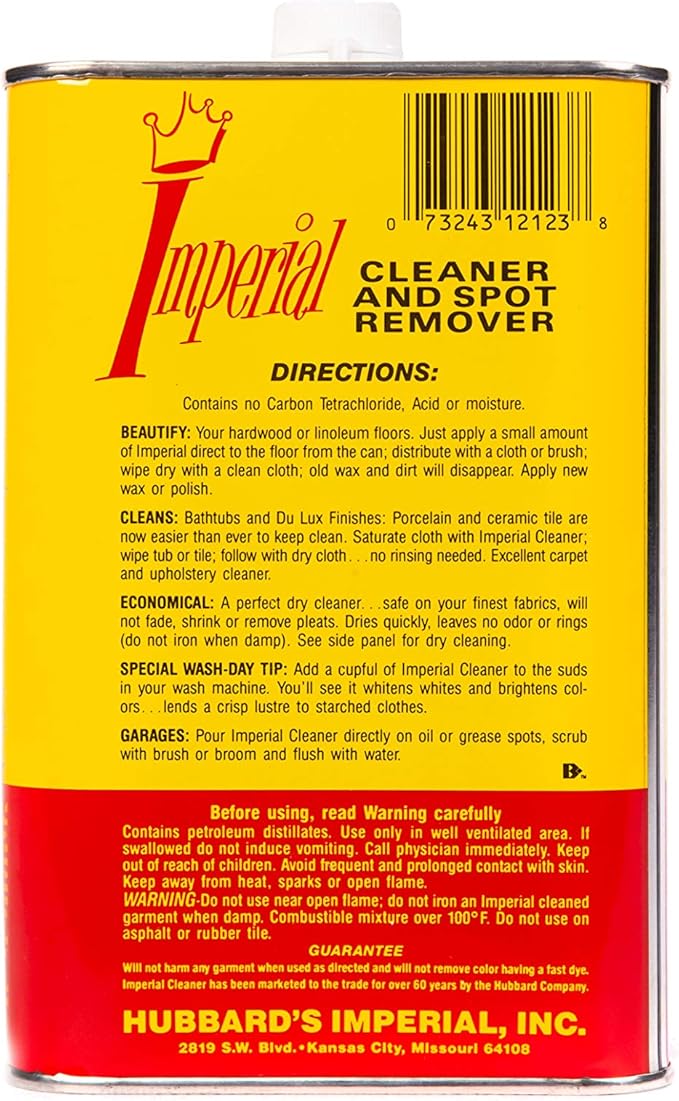 Imperial Cleaner and Spot Remover, 32 floz (Pack of 4), Multi-Use Dry Cleaning Fluid for Upholstery, Dry Cleaning Solvent, Spot Remover, Tar Remover for Cars and More, Safe on Upholstery, Clothes,