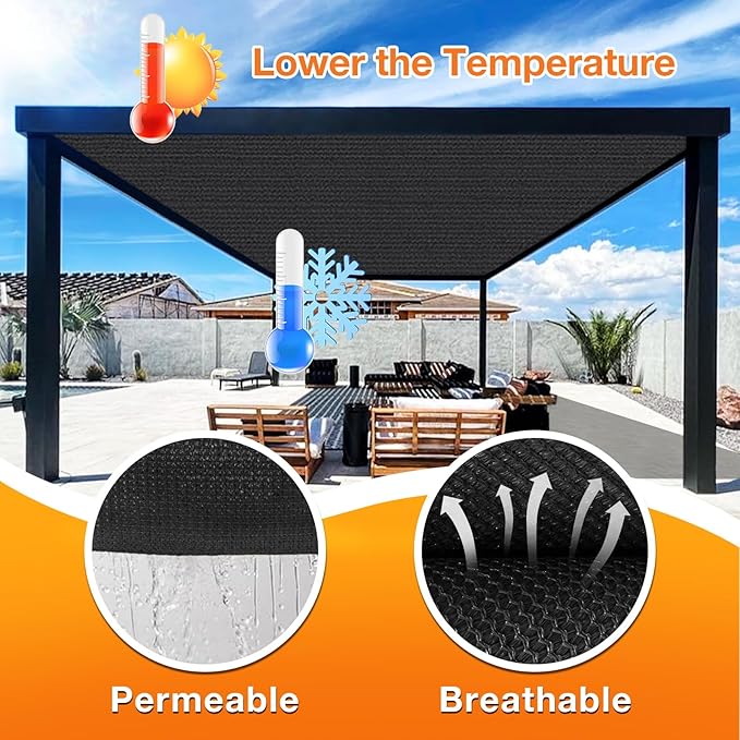 Artpuch Outdoor Pergola Shade Cover 5x17 FT Sun Shade Cloth with Grommets Black 90% UV Protection Canopy Patio Privacy Screen (Customized Available)