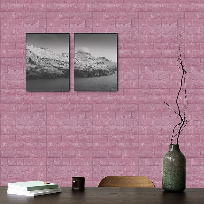 30PCS 3D Wall Panels Peel and Stick Faux Brick Wallpaper Pink Self Adhesive