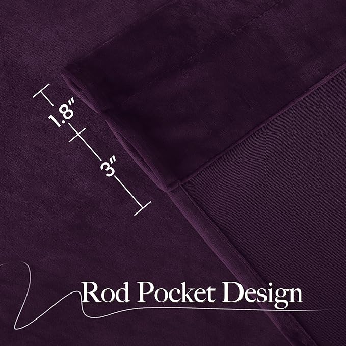 NICETOWN Purple Blackout Velvet Curtains 84 inch Long, Dark Purple
