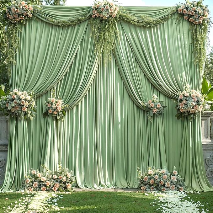 Sage Green Backdrop Curtain for Parties Wrinkle Free Dark Green Photo Curtains Backdrop Drapes Fabric Decoration for Baby Shower Birthday Party Photography 5ft x 7ft,2 Panels