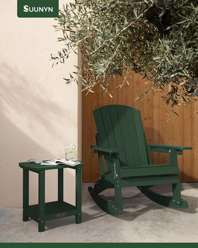 Outdoor Side Table, 2-Tier HDPE Small Outdoor Table, Adirondack Side Tables, Outside End Tables for Patio, Porch, Deck, Pool, Weather Resistant (Green)