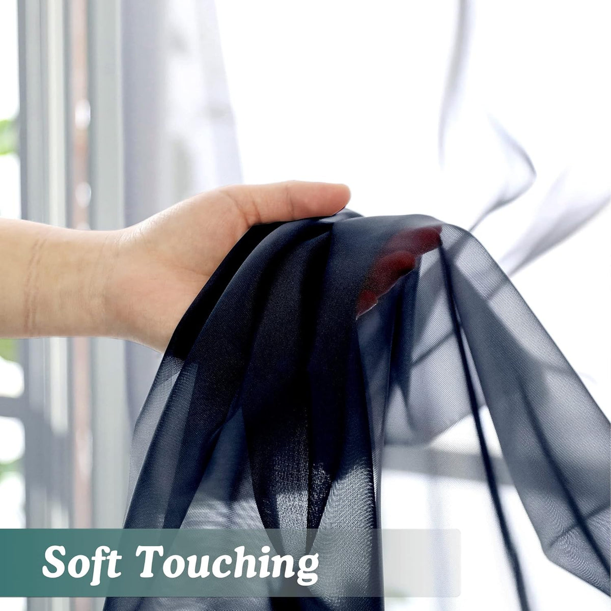 Chyhomenyc Sheer Window Curtains 108 inch Length 2 Panels Set, Airy Soft-Touching Rod Pocket Voile Drapes Backdrops Scarves for Living Room/Bedroom/Hotel/Patio, Each 42 W x 108 L, Navy Blue