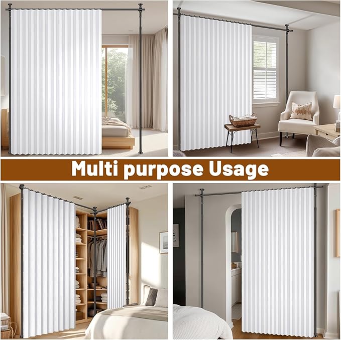 100% Blackout Room Divider Curtains Sets White W100 x L96 in 1 Panel No Drill