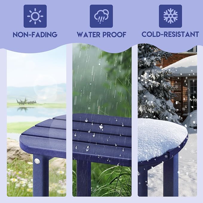 LZRS 2-Tier Patio Side Table, Heavy Duty HDPE Outdoor End Table with Wood Texture, Weatherproof Composite Table for Adirondack Chairs, Deck, Pool, Indoor/Outdoor, No Peeling Cracking(Navy Blue)