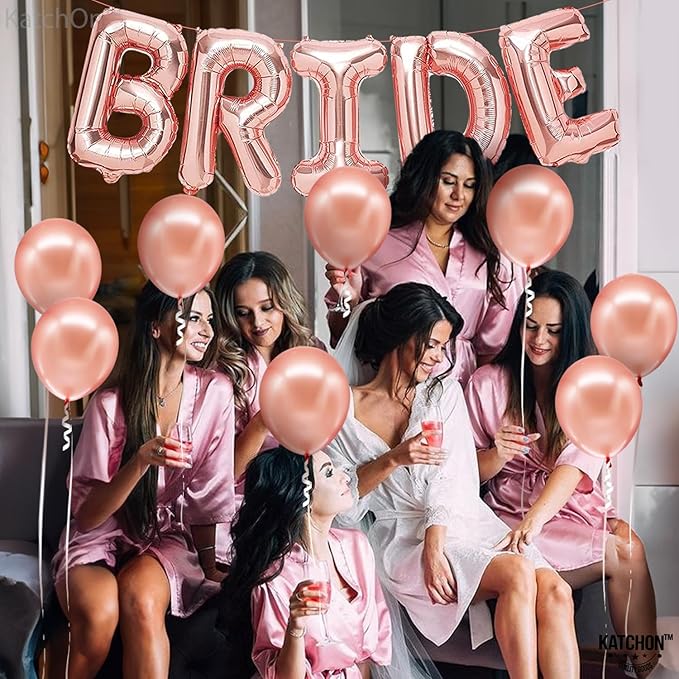 KatchOn, Bride Balloons Rose Gold Set - 16 Inch, Pack of 15 | Bachelorette Party Decorations | Rose Gold Bride Balloon | Bridal Shower Decorations, Bachelorette Balloons