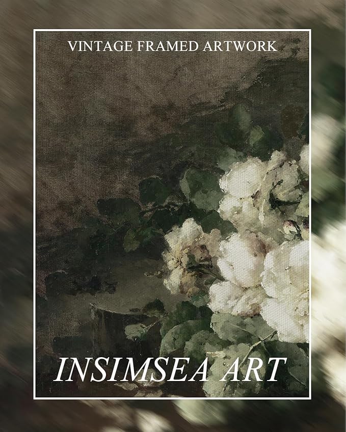 InSimSea Extra Large Framed Vintage Wall Art, Living Room Country Farmhouse Decor, Flowers Landscape Paintings, Canvas Prints, Retro Floral Long Pictures for Bedroom Above of Bed,24x48inch