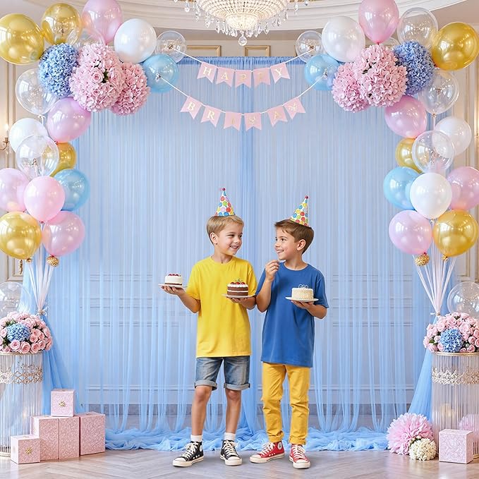 Baby Blue Tulle Backdrop Curtain for Parties Baby Shower Boys Light Blue Sheer Backdrop Curtains Drapes for Birthday Party Wedding Photo Shoot Background Decorations 2 Panels 5ft X 8 ft