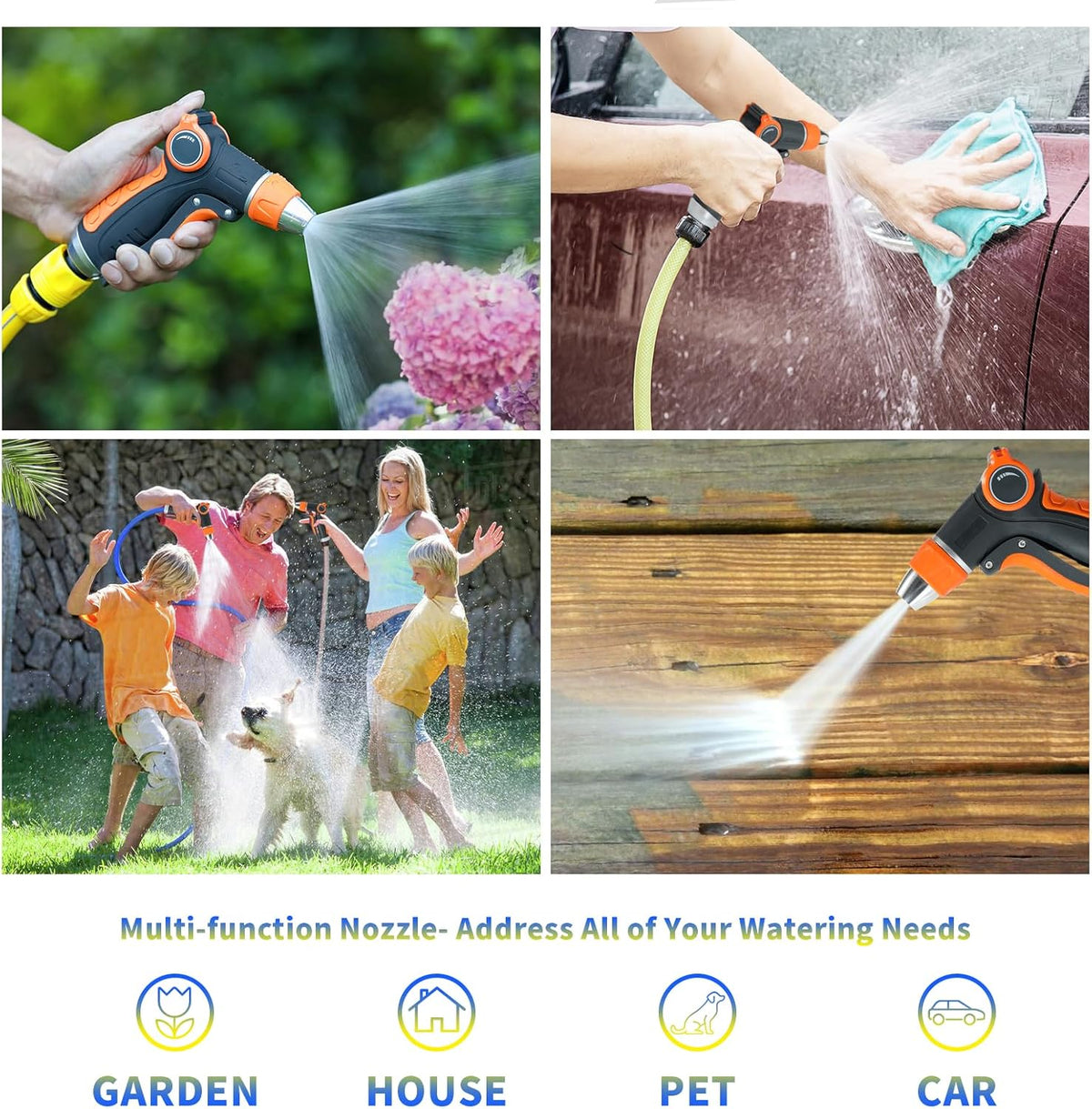 Garden Hose Nozzle Sprayer, Water Hose Sprayer Nozzle with 4 Spray Patterns, Water Flow Thumb Control, Labor-saving Buckle & Front Trigger, for Watering Plants & Lawns,Washing Cars and Pets