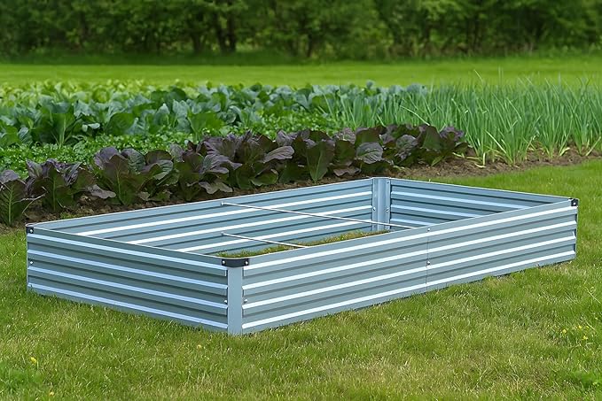 Meberam 3 Pack 6x3x1FT Galvanized Raised Garden Beds Kit Outdoor Metal Gardening Planter Box for Vegetable Elevated Flower Herbs,Gray
