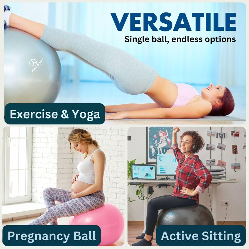 ProBody Pilates Exercise Ball - Multiple Sizes Gym Grade Balance Ball for Fitness, Yoga, Workout, Pregnancy & Physical Therapy (Pink, 55 cm)