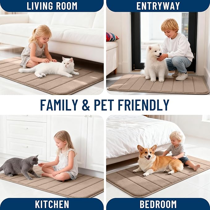 OLANLY Memory Foam Long Bathroom Rugs Runner 59x20, Super Soft Absorbent Bath Mat, Quick Dry, Machine Washable Shower Floor Rugs, Bathmat Carpet, Bathroom Home Decor Accessories, Tan