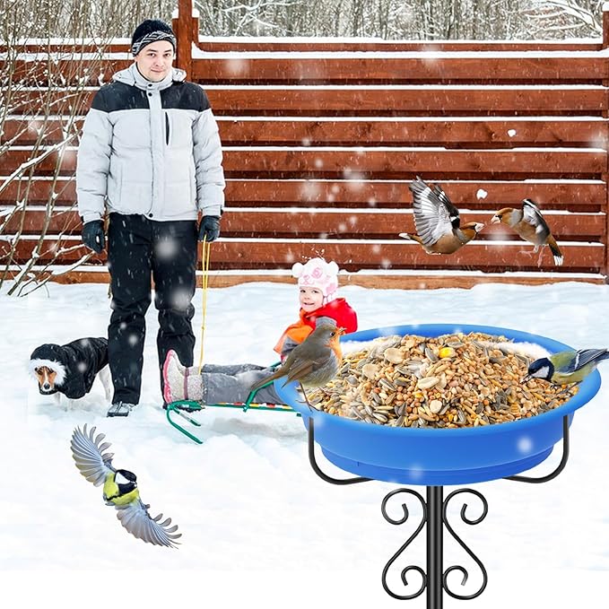 40in Freestanding Bird Bath for Outdoors, Rustproof 5-Prong Metal Stake with Removable Plastic Bowl, Easy Clean Birdbath for Garden Patio Yard Decor (Blue)