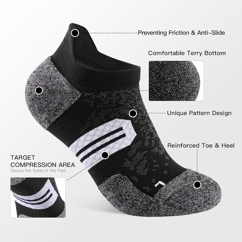 BUDERMMY Women's Ankle Compression Socks - Arch Support & Cushion for Running | 5 Pairs