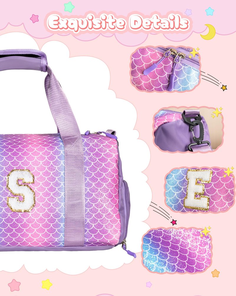 Vogewood Cool Stuff for Teen-Girl Gym Bag with Shoe Compartment, Kid Personalized Weekender Overnight Bags, Initial Travel Tote with Makeup Pouch, Gift for 7 8 9 10 11 12 Year Old Girls (Letter S)