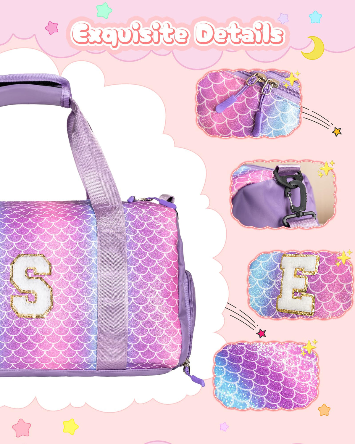 Vogewood Graduation Gifts Granddaughter-Girl Gym Bag with Shoe Compartment, Kid Personalized Weekender Overnight Bags, Initial Travel Tote with Makeup Pouch, Trendy Stuff for Teen Sister (Letter L)
