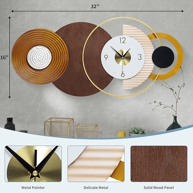 32x16 inch Large Modern Mid-Century Wall Clock