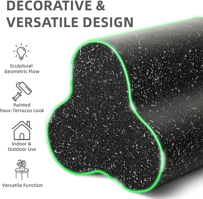 18" Modern Outdoor Side Table, Durable Lightweight MGO Faux Terrazzo Patio Accent Table, Black Coffee Table, 3-in-1 Weatherproof End Table Garden Stool for Garden, Balcony, Poolside Decor