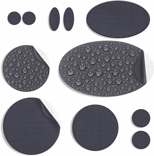 aZengear Repair Patches for Down Jackets - Waterproof Self-Adhesive Nylon Fabric, 11 Pieces, Dark Grey