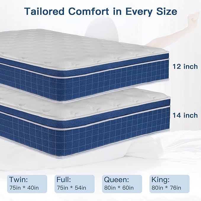 Queen Mattress,14 Inch Memory Foam Hybrid Queen Size Mattresses in a Box, Medium Firm Feel Individual Pocket Springs Matress, Breathable Fabric, Strong Edge Support, Fiberglass Free