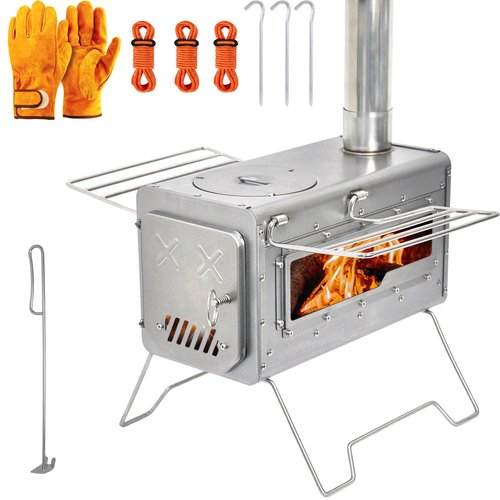 Outdoor Wood Burning Stove, Portable Camp Stove Tent Stove with Chimney Pipe for Cooking, Camping, Tent, Hiking, Fishing, Backpacking