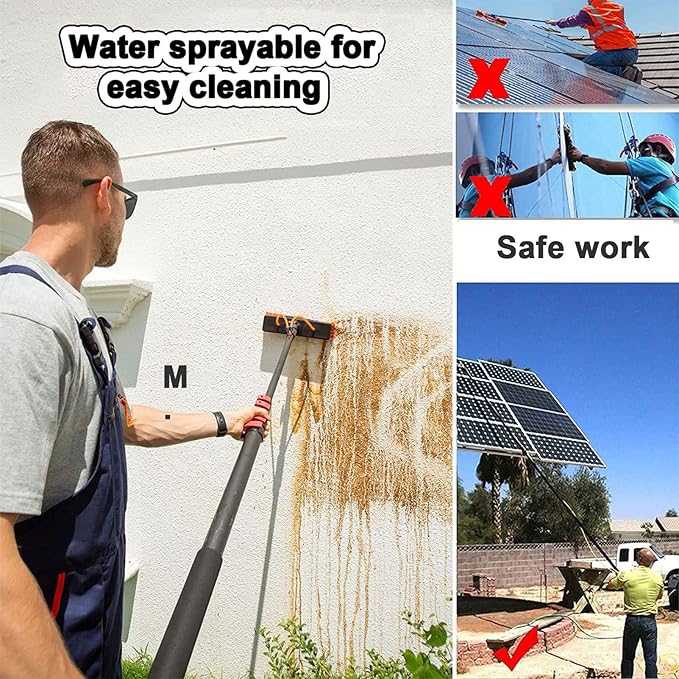 Window Cleaning Pole Cleaner Kit, 3.6M-12M Hose Pole Cleaning Brush Equipment Extendable Outdoor Cleaning Tools Photovoltaic and Solar Panels,30cmbrush-24FT/7.2M