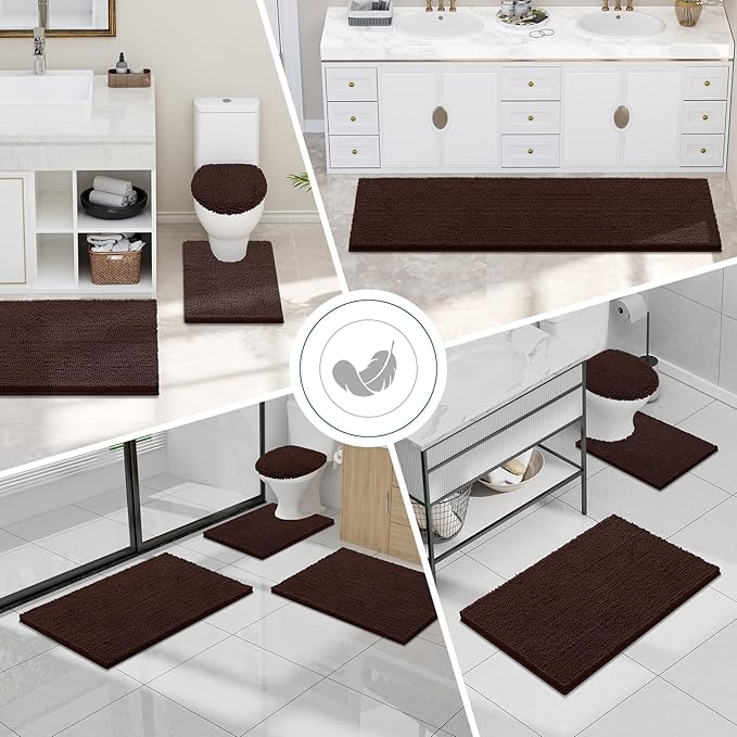Smiry Luxury Chenille Bathroom Rugs 45x27, Extra Soft and Absorbent Shaggy Bath Mat, Machine Washable, Non-Slip Plush Carpet Runner for Tub, Shower, and Floor, Home Decor Accessories, Brown