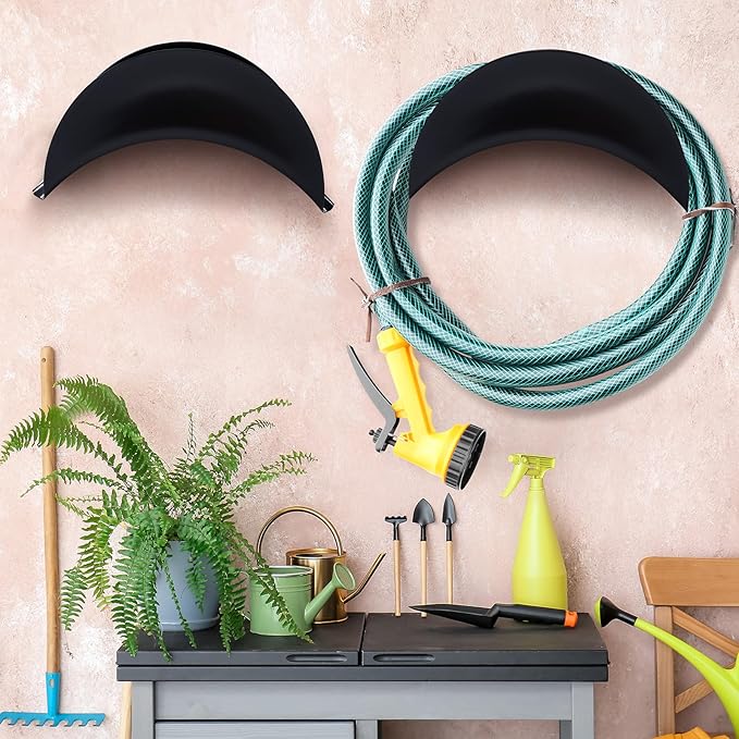 Thyle 6 Pcs Heavy Duty Wall Mount Garden Hose Holder, Metal Water Hose Rack with Screws Black Rustproof Storage Organizer for Outside Yard Lawn Garage
