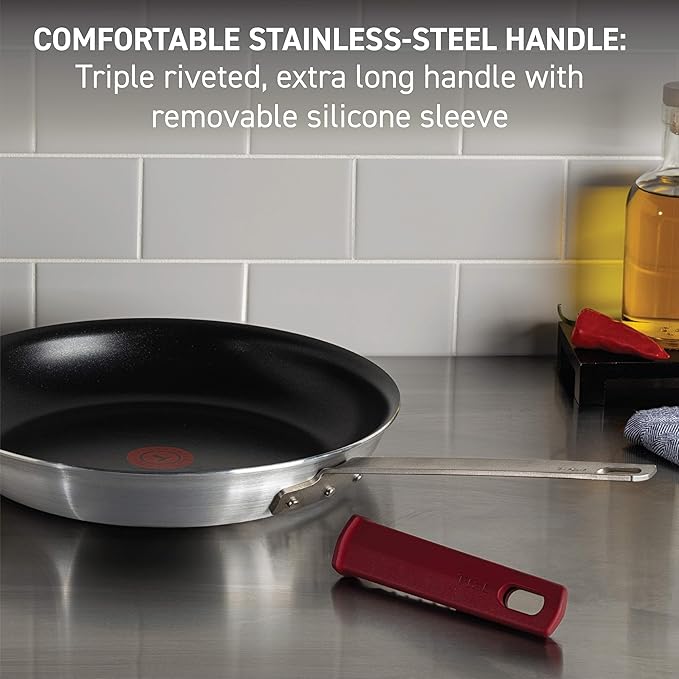 T-fal Professional VX3 Brushed Nonstick Fry Pan with Stainless Steel Handle 10 Inch, Oven Broiler Safe 400F, Cookware, Pots and Pans, Frying Pan, Restaurant Grade, Certified by the NSF and CBA, Black