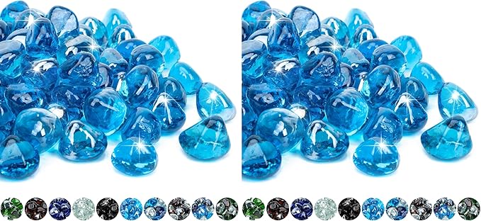 Mr. Fireglass 10 Pounds Blended Fire Glass Diamonds for Fireplace Fire Pit & Lanscaping - 1 inch High Luster Caribbean Blue Fire Rocks (Pack of 2)