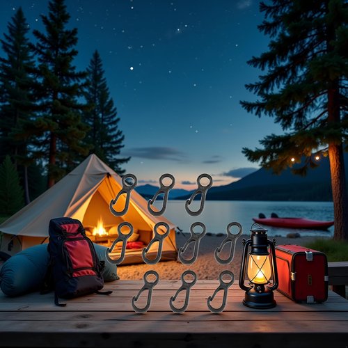 10pcs Black Plastic Snap Clip Carabiner Buckles, Multifunction Outdoor Tent Hooks for Camping, Heavy Duty,Lights Hanging,Accessory and Keychain Carabiners,Sports and Outdoors