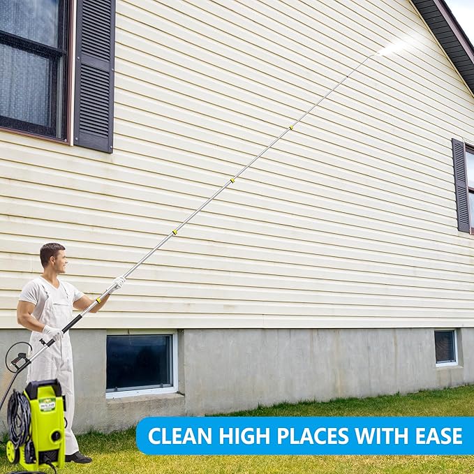24 FT Telescoping Pressure Washer Wand Extension, Hot Water Supported Power Washer Extension Wand with Brush Head, 5 Nozzle Tips, 2 Adapters, Harness, Gutter Cleaning Tools from The Ground