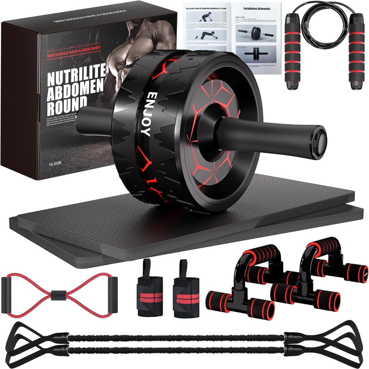 Readaeer Ab Roller Wheel Kit - Complete Ab Workout Set with Resistance Bands & Knee Mat