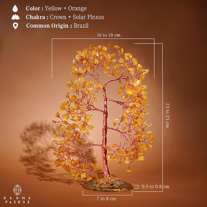 KARMAPLEDGE Citrine Crystal Tree of Life, Healing Crystals and Stones Tree for Home and Office Desk Decoration, Positive Energy, Money, Good Luck, Handmade Feng Shui Spiritual Gifts for Women