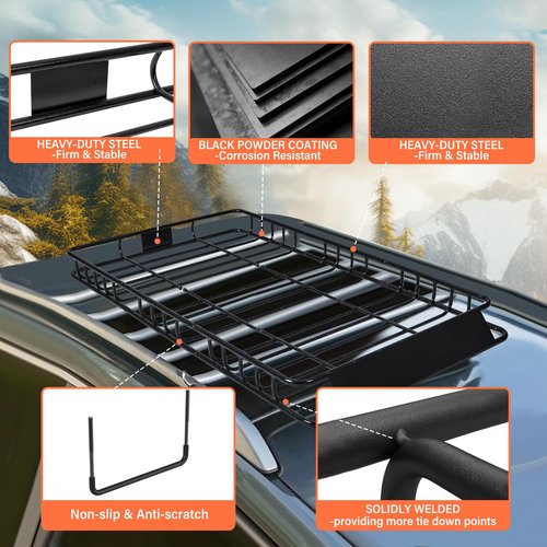 Heavy Duty Universal Rooftop Cargo Carrier Roof Rack, 64"x36"x5" Roof Rack Basket with 20 Cu.Ft Waterproof Bag, for SUV, Truck and Van, 250lbs Capacity, Corrosion Resistant, Steel Construction